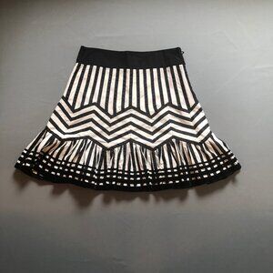 Reiss UK black & white stripe skirt with velvet trim